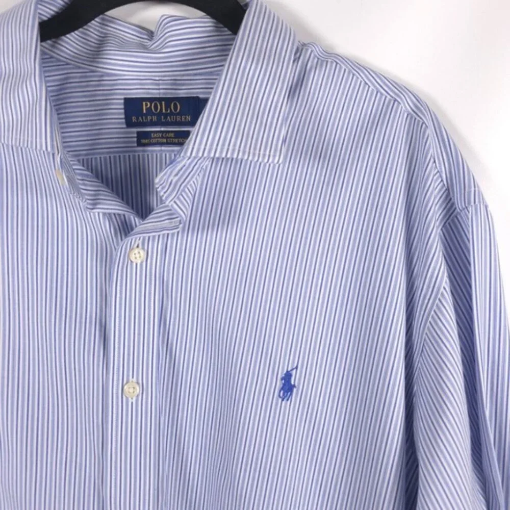 POLO RALPH LAUREN EASY‎ CARE COTTON STRETCH Striped Men’s Shirt LS Size 18 34/35